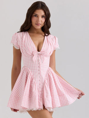 Coquette Gingham Mini Dress view 3 | MAUVSTUDIO®