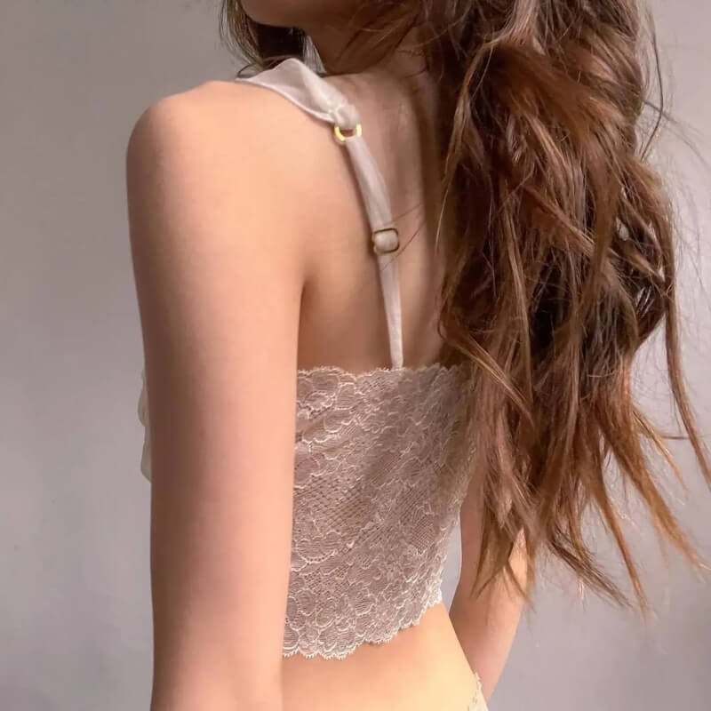 Coquette Lace Bow Top with lace trim, Y2K corset styled with low rise bottoms