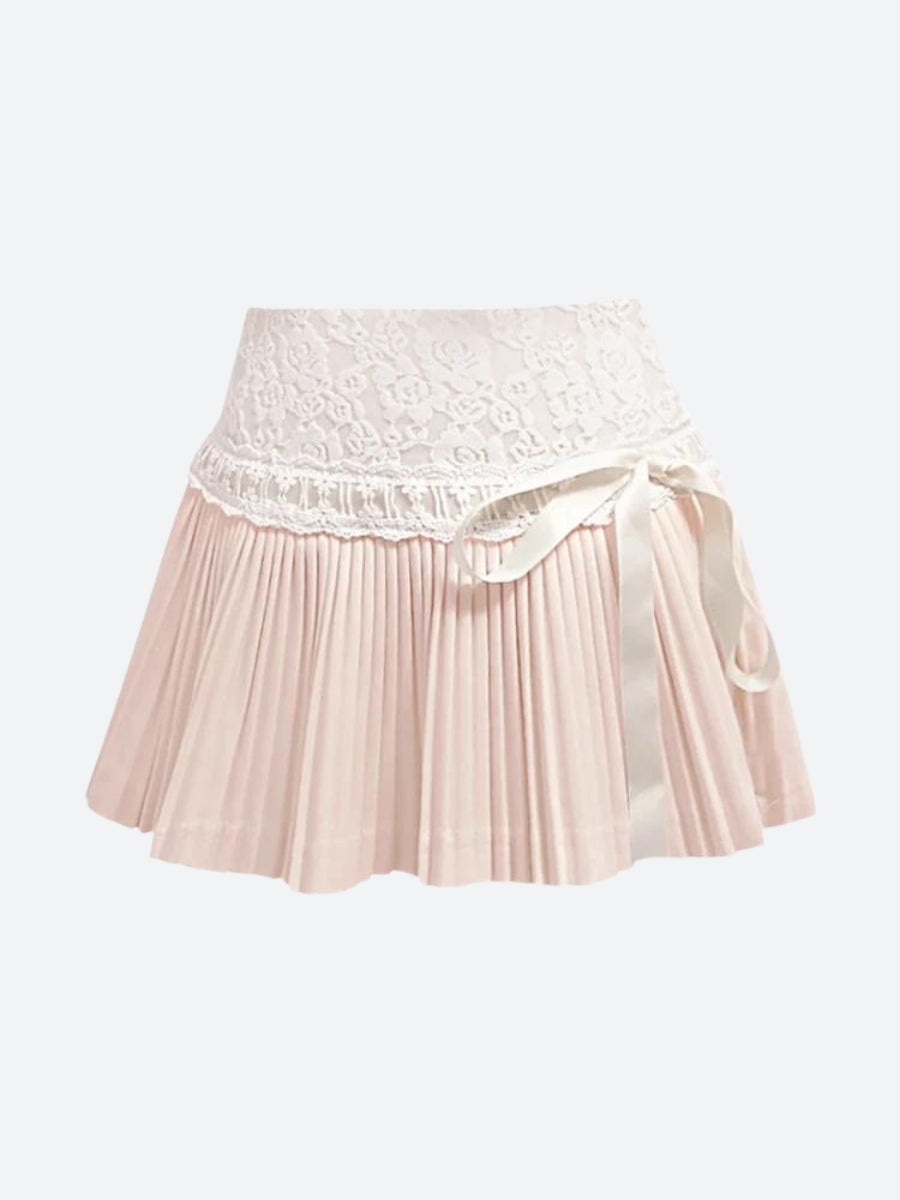 Coquette Lace Pleated Mini Skirt-Mauv Studio