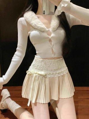 Coquette Lace Pleated Mini Skirt-Mauv Studio