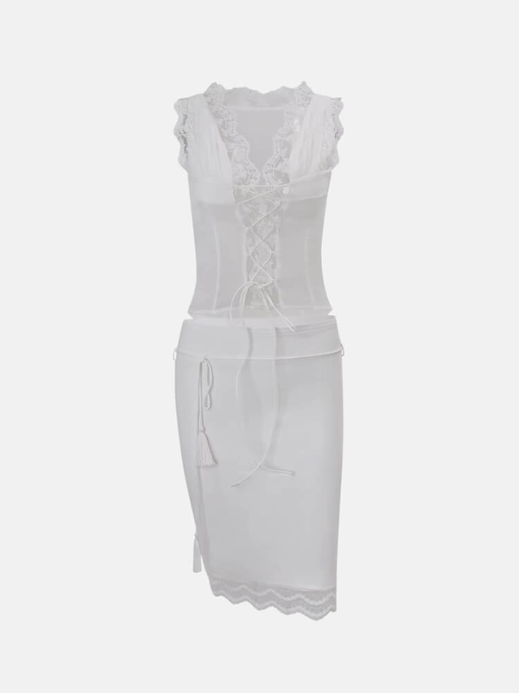 , Y2K skirt styled with a crop top