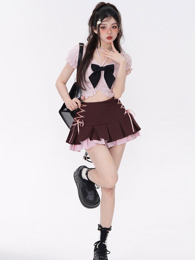 Coquette Mini Skirt With Top Two Piece Set-Mauv Studio
