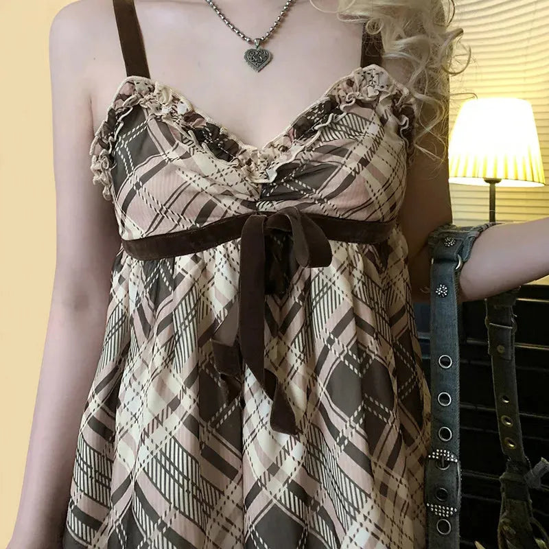 Coquette Plaid Mini Dress view 2 | MAUVSTUDIO®