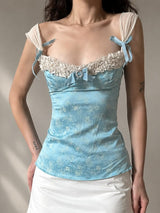 Coquette Ribbon Top with lace trim, Y2K tube top styled with low rise bottoms
