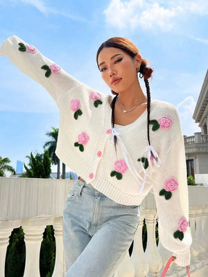 Coquette Rose Knit Cardigan