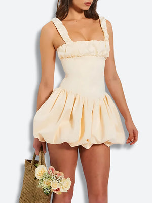 Coquette Ruched Bubble Skirt Mini Dress-Mauv Studio