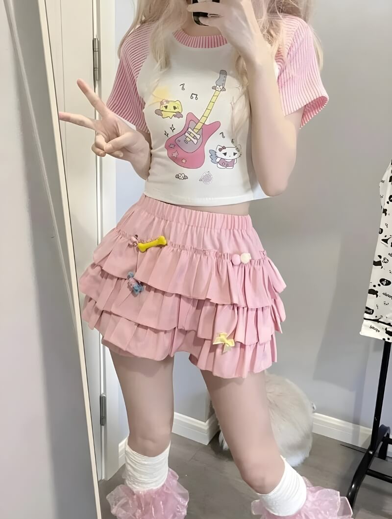 , Y2K skirt styled with a crop top