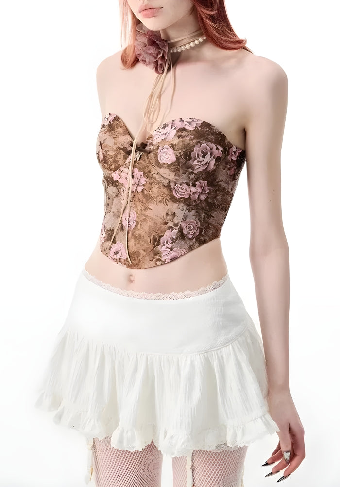 Coquette Ruffled Lace Mini Skirt-Mauv Studio