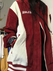 Corduroy Color Block Splice Embroidery Jacket-Jackets-MAUV STUDIO-STREETWEAR-Y2K-CLOTHING