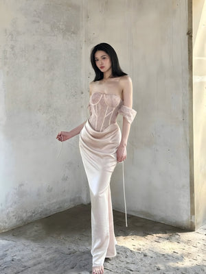 Corset Satin Maxi Dress view 3 | MAUVSTUDIO®