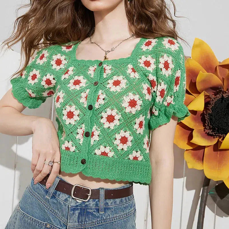 Cottagecore Floral Crochet Cardigan-Green-One Size-Mauv Studio