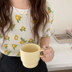 Cottagecore Floral Knit T-Shirt-T-Shirts-MAUV STUDIO-STREETWEAR-Y2K-CLOTHING