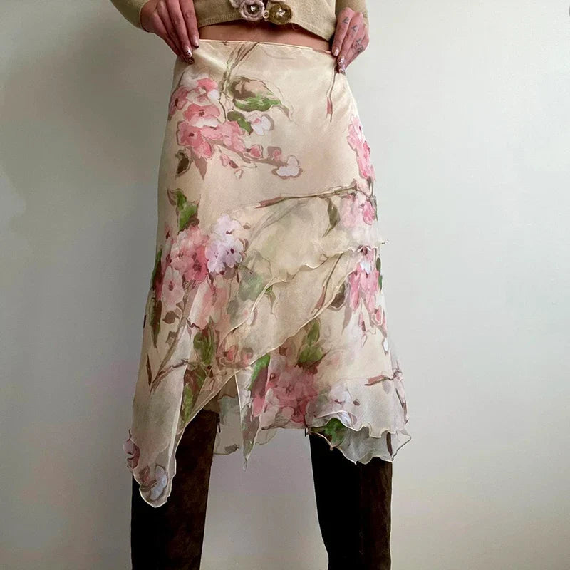 , Y2K skirt styled with a crop top