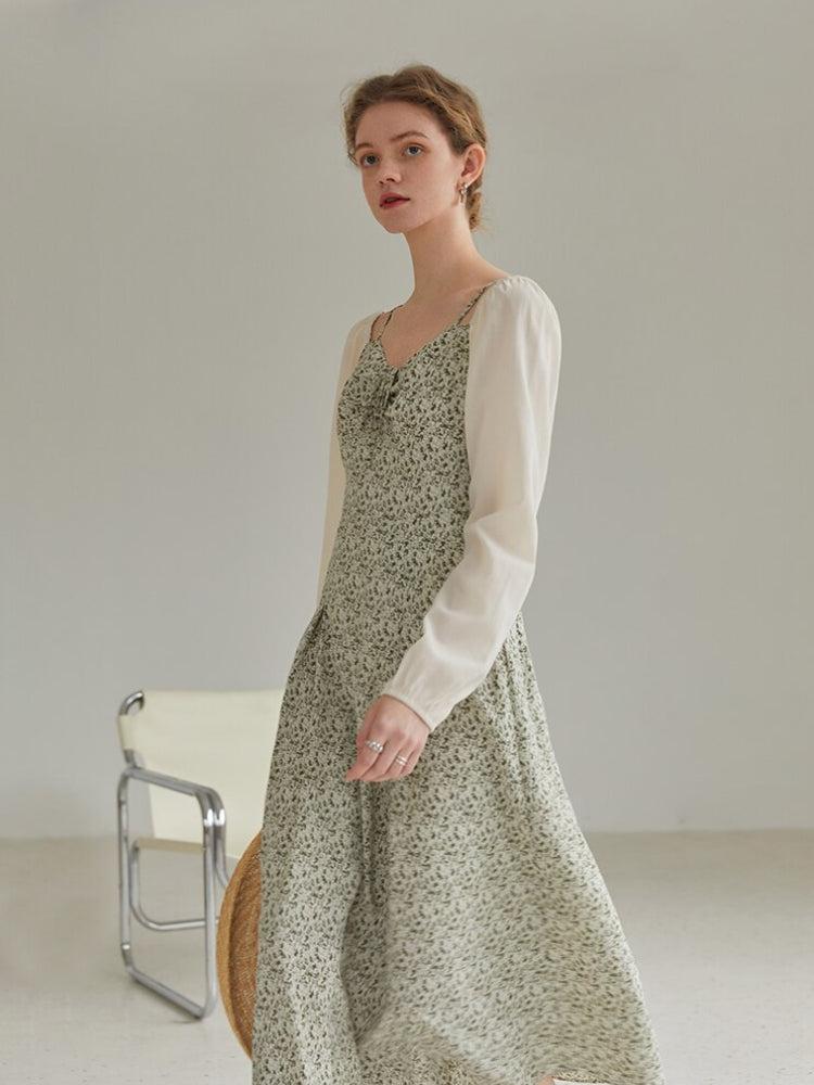 knee length dresses for ladies Cottagecore Shirt Sleeve Floral Midi Dress – MAUVSTUDIO®