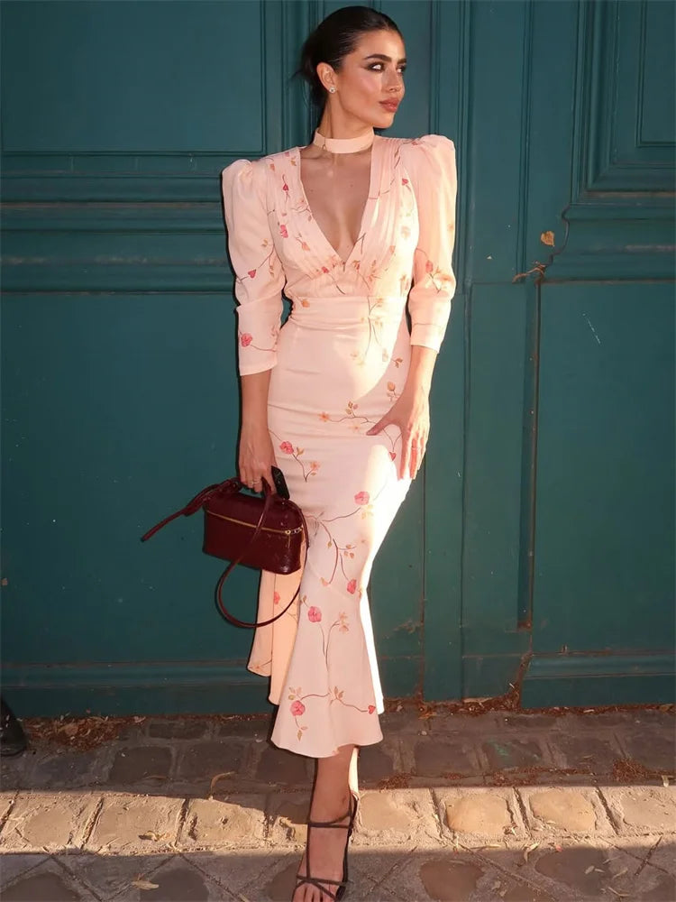 Cottagecore V-Neck Midi Dress view 10 | MAUVSTUDIO®