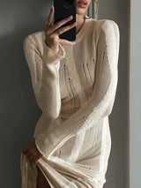 Crochet Distressed Maxi Dress view 8 | MAUVSTUDIO®