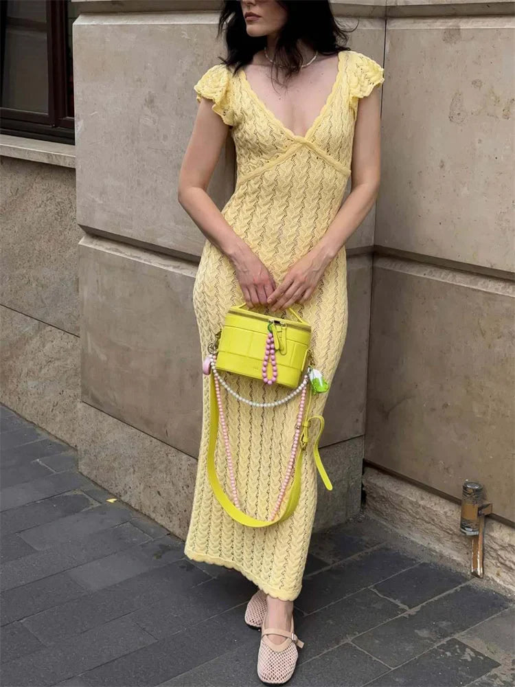 Crochet Midi Dress view 6 | MAUVSTUDIO®