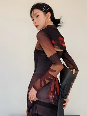 Crop Top & Mesh Midi Dress Two Piece Set view 5 | MAUVSTUDIO®
