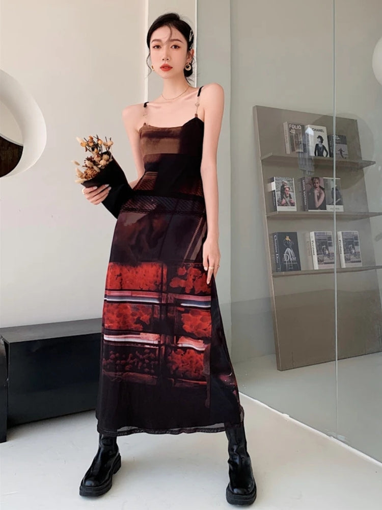 Crop Top & Mesh Midi Dress Two Piece Set view 6 | MAUVSTUDIO®