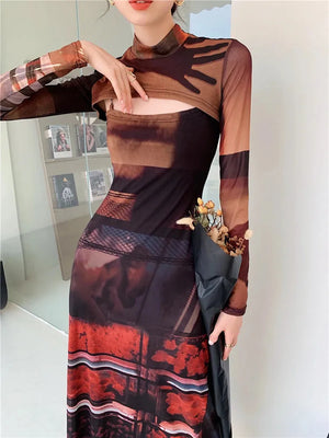 Crop Top & Mesh Midi Dress Two Piece Set view 9 | MAUVSTUDIO®