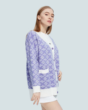Cross Pattern Buttoned Purple Cardigan-Mauv Studio