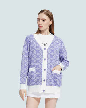 Cross Pattern Buttoned Purple Cardigan-Mauv Studio
