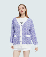 Cross Pattern Buttoned Purple Cardigan-Purple-S-Mauv Studio