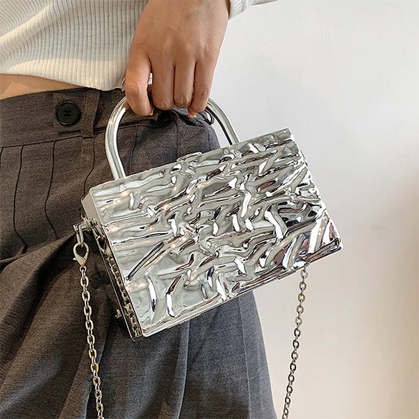 Crumpled Metal Chain Bag-Handbags-MAUV STUDIO-STREETWEAR-Y2K-CLOTHING