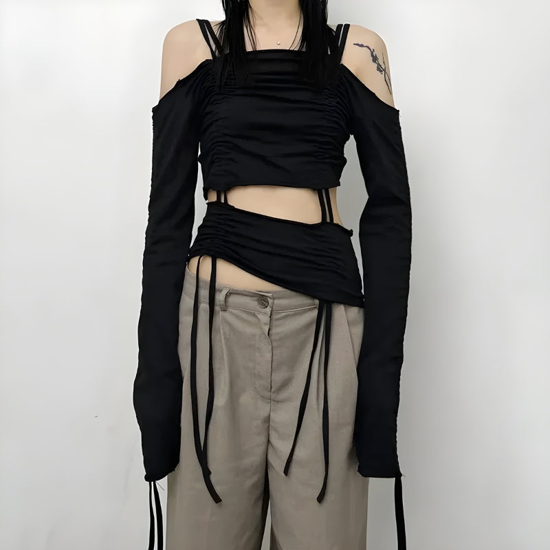 Cut-Out Ruched Long Sleeve Top-Mauv Studio