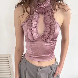 Cut Out Ruffled Halter Neck Top – MAUVSTUDIO®