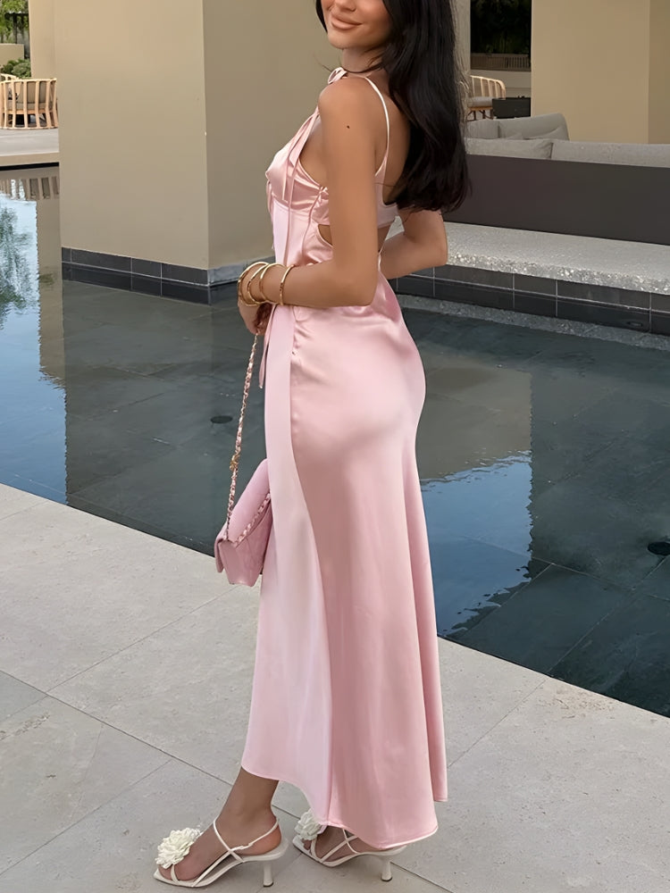 Cut Out Satin Maxi Dress view 2 | MAUVSTUDIO®