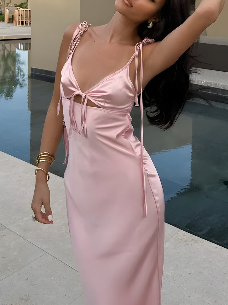 Cut Out Satin Maxi Dress view 3 | MAUVSTUDIO®
