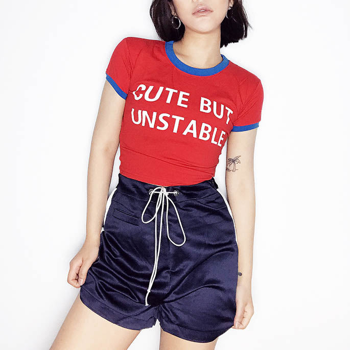 Cute But Unstable Crop Tee-T-Shirts-MAUV STUDIO-STREETWEAR-Y2K-CLOTHING
