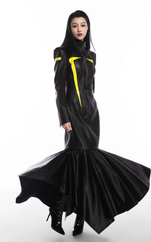 Cyberpunk Faux Leather Maxi Dress view 2 | MAUVSTUDIO®