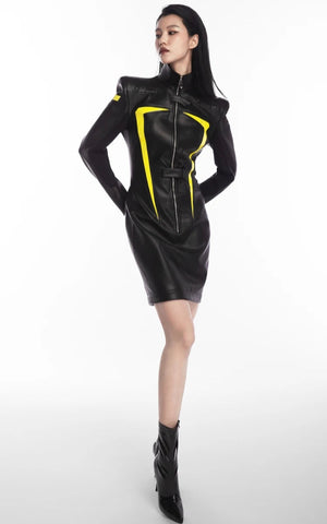 Cyberpunk Faux Leather Maxi Dress view 5 | MAUVSTUDIO®