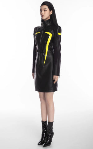 Cyberpunk Faux Leather Maxi Dress view 6 | MAUVSTUDIO®