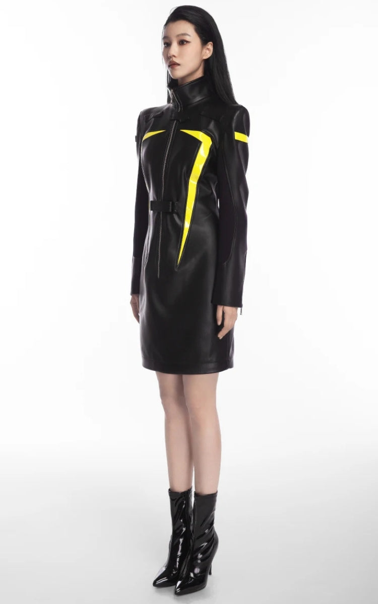 Cyberpunk Faux Leather Maxi Dress view 6 | MAUVSTUDIO®