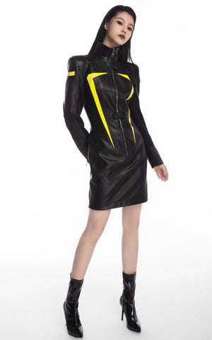 Cyberpunk Faux Leather Maxi Dress view 7 | MAUVSTUDIO®