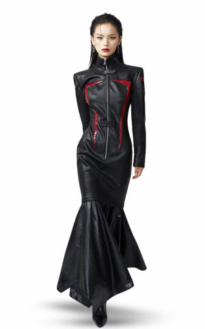 Cyberpunk Faux Leather Maxi Dress view 18 | MAUVSTUDIO®