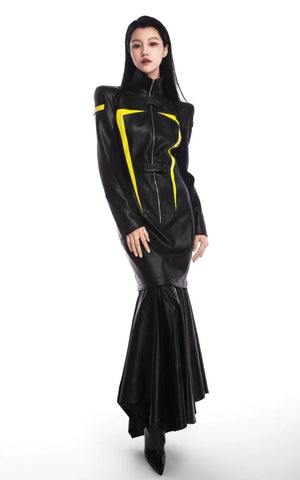 Cyberpunk Faux Leather Maxi Dress view 12 | MAUVSTUDIO®