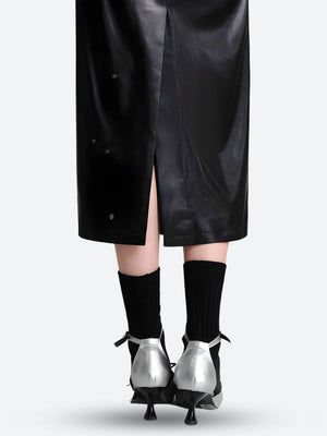 Cyberpunk Faux Leather Midi Dress view 6 | MAUVSTUDIO®