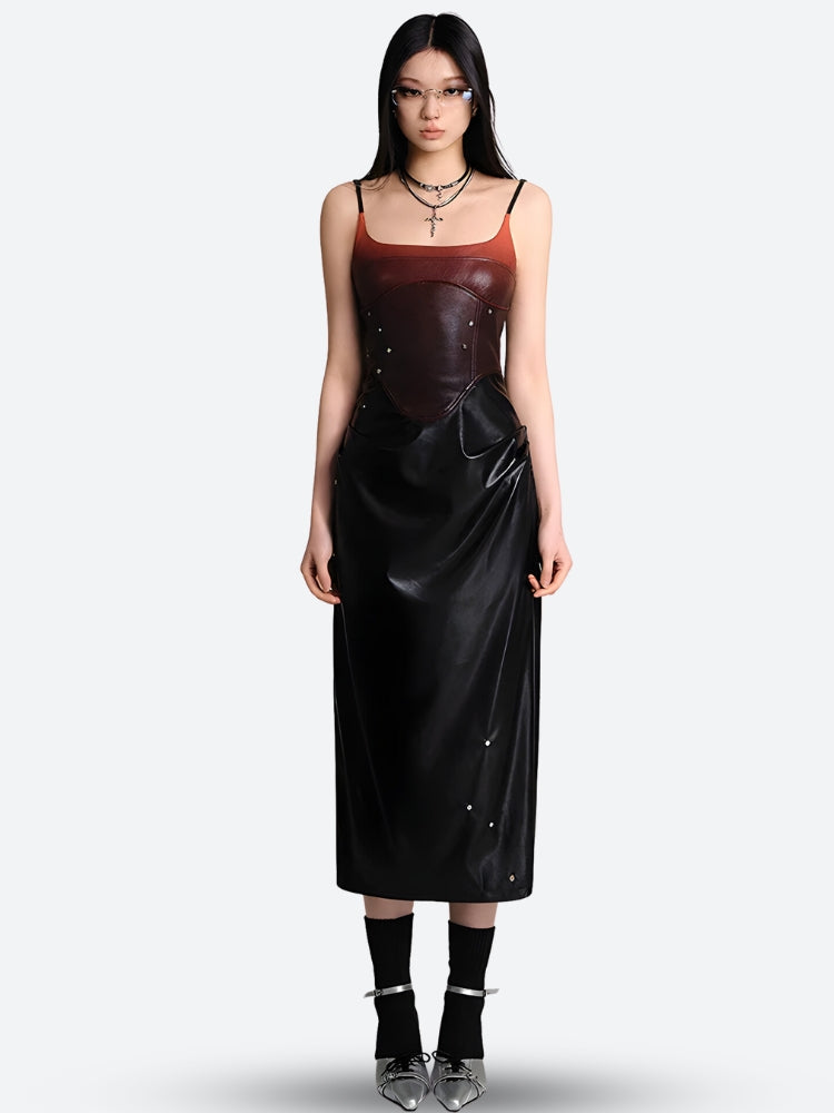Cyberpunk Faux Leather Midi Dress view 11 | MAUVSTUDIO®