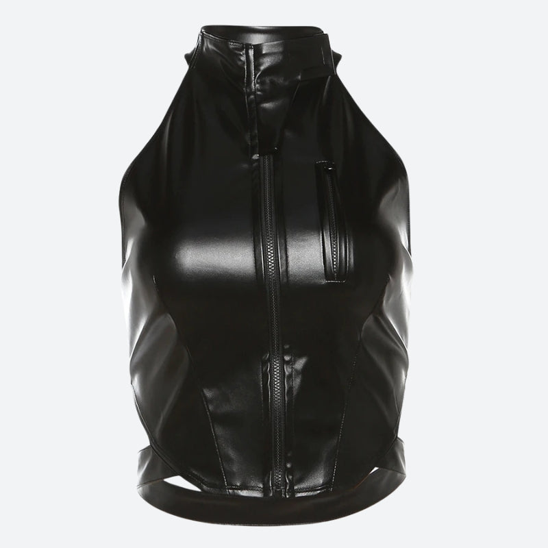 Cyberpunk Faux Leather Zip Up Top – MAUVSTUDIO®