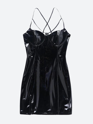 Cyberpunk Faux Patent Leather Mini Dress view 4 | MAUVSTUDIO®