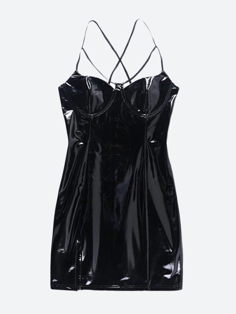 Cyberpunk Faux Patent Leather Mini Dress view 4 | MAUVSTUDIO®