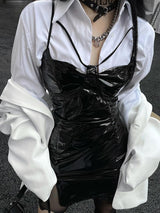 Cyberpunk Faux Patent Leather Mini Dress view 8 | MAUVSTUDIO®