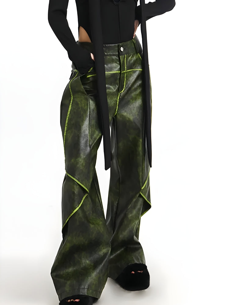 Cyberpunk Forest Faux Leather Pants-Dark Green-S-Mauv Studio