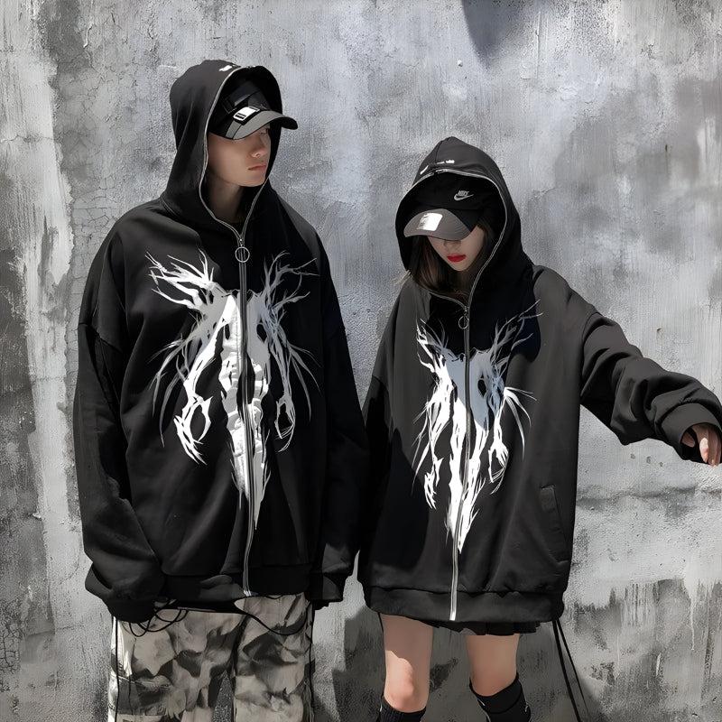 Cyberpunk Ghost Full Zip-Up Hoodie – MAUVSTUDIO®