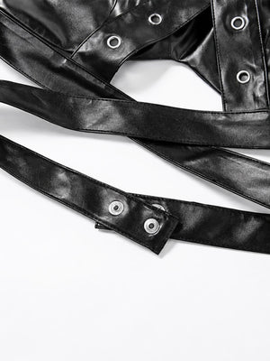 Cyberpunk Harness Crop Top with tie detail, Y2K corset styled with low rise bottoms
