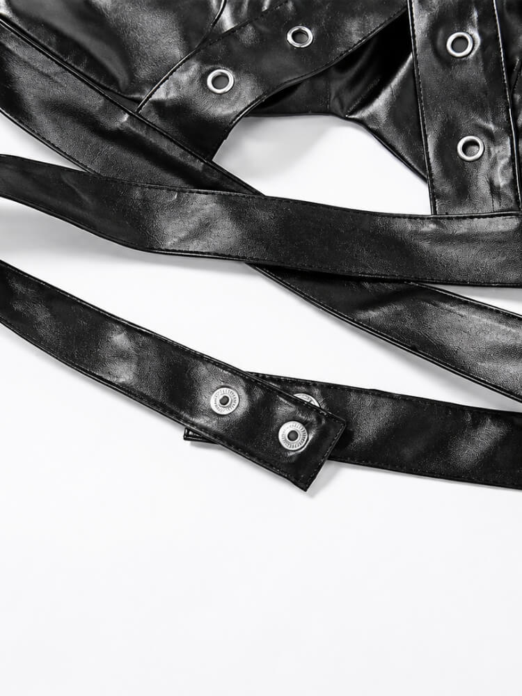 Cyberpunk Harness Crop Top with tie detail, Y2K corset styled with low rise bottoms